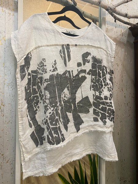 ABSTRACT PRINT LINEN TOP