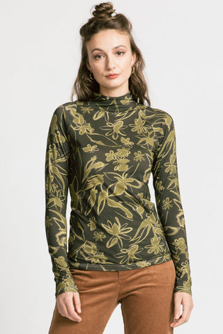 REBECCA TURTLENECK - OLIVE GREEN FLORAL