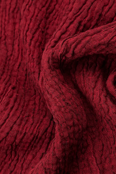 CHERRY RED LINEN TEXTURED DRESS