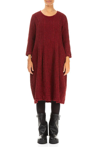 CHERRY RED LINEN TEXTURED DRESS
