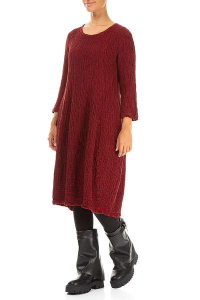 CHERRY RED LINEN TEXTURED DRESS