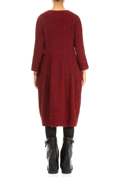 CHERRY RED LINEN TEXTURED DRESS