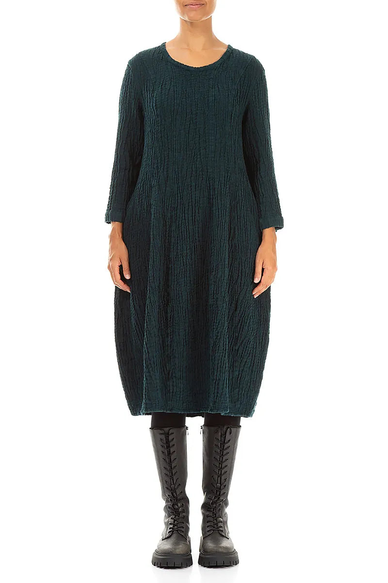 PEACOCK TEAL LINEN TEXTURED DRESS
