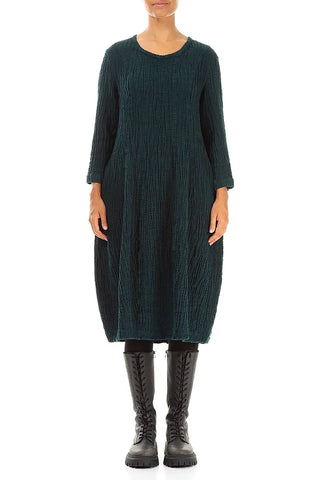PEACOCK TEAL LINEN TEXTURED DRESS