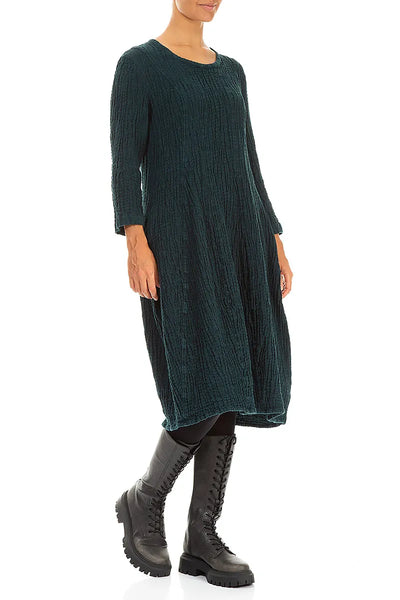 PEACOCK TEAL LINEN TEXTURED DRESS