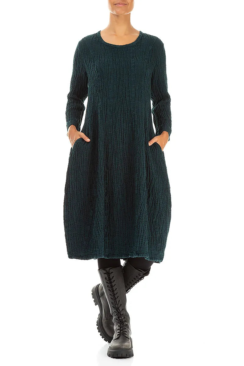 PEACOCK TEAL LINEN TEXTURED DRESS – Studio 35 Fashions