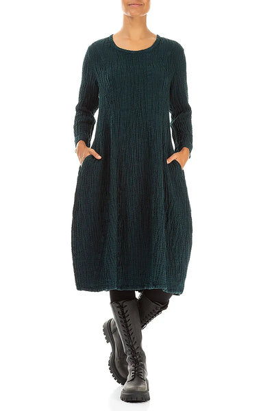 PEACOCK TEAL LINEN TEXTURED DRESS