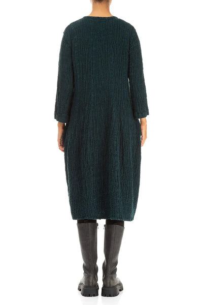 PEACOCK TEAL LINEN TEXTURED DRESS