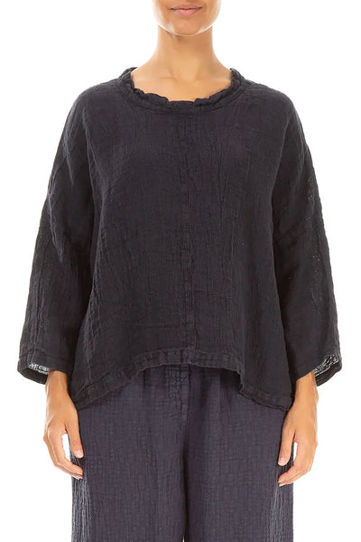 BLACK MELANGE FALL LINEN BLOUSE
