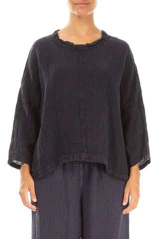 BLACK MELANGE FALL LINEN BLOUSE