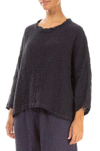 BLACK MELANGE FALL LINEN BLOUSE