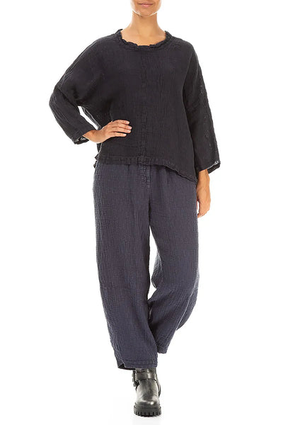 BLACK MELANGE FALL LINEN BLOUSE