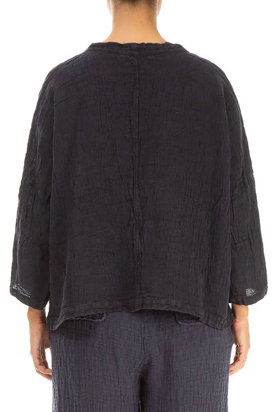 BLACK MELANGE FALL LINEN BLOUSE