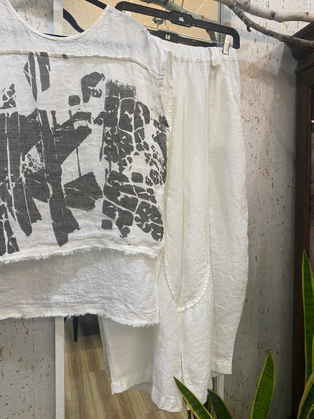 WHITE CRINKLE LINEN PANTS