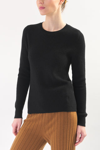 BLACK RIBBED CASHMERE SWEATER