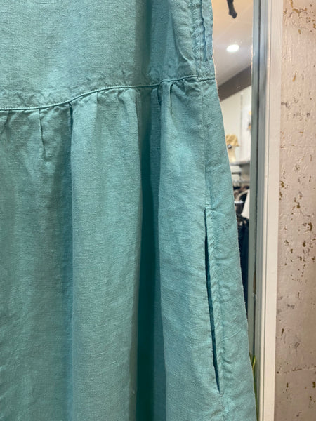 MINT PINTUCK LINEN DRESS
