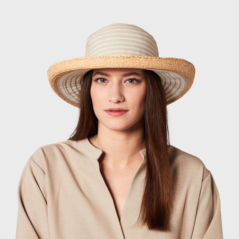 RUCCO-CLOCHE W STRIPES AND STRAW BRIM