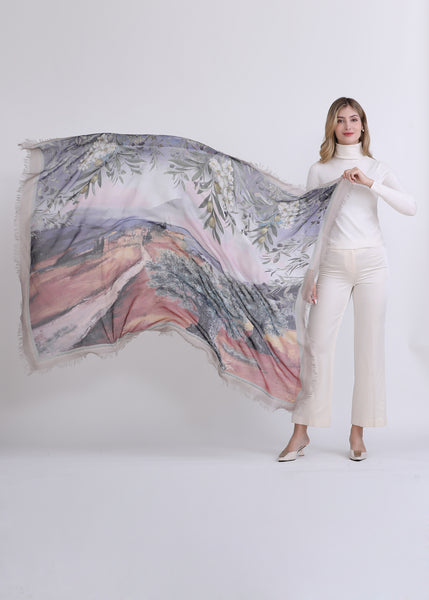 FLOURISHING OLIVE TREE SILK SCARF