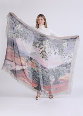 FLOURISHING OLIVE TREE SILK SCARF