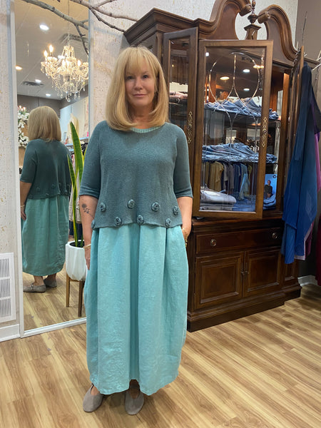 MINT PINTUCK LINEN DRESS