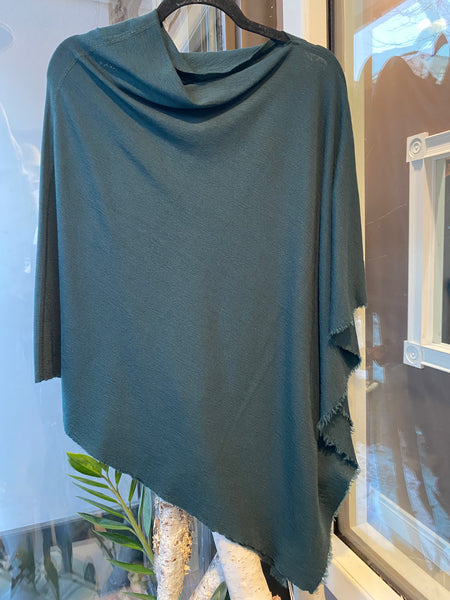 MERINO WOOL PONCHO 1001 - DARK BOTTLE GREEN