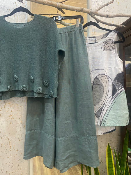 WIDE LINEN PANTS - SAGE GREEN