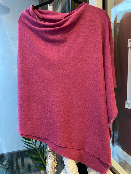 MERINO WOOL PONCHO 1001 - PINK MELANGE