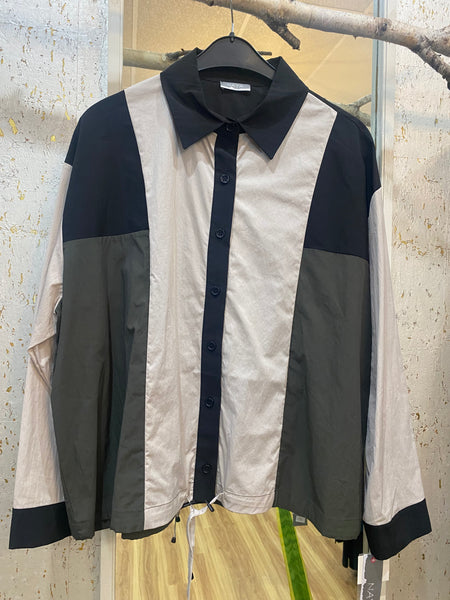 COLOUR BLOCK DRAWSTRING SHIRT JACKET
