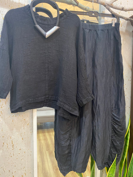 BLACK MELANGE FALL LINEN BLOUSE