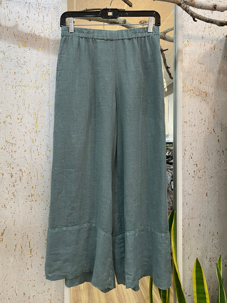 WIDE LINEN PANTS - SAGE GREEN