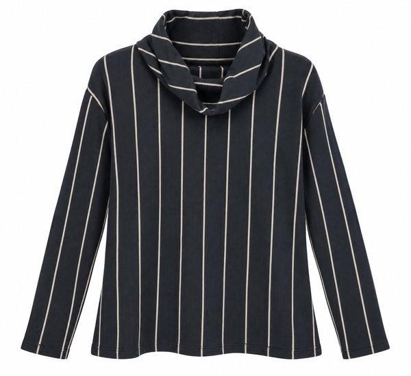 BLACK/WHITE COTTON KNIT TURTLENECK