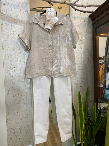 LINEN SHIRT - FLORAL BEIGE
