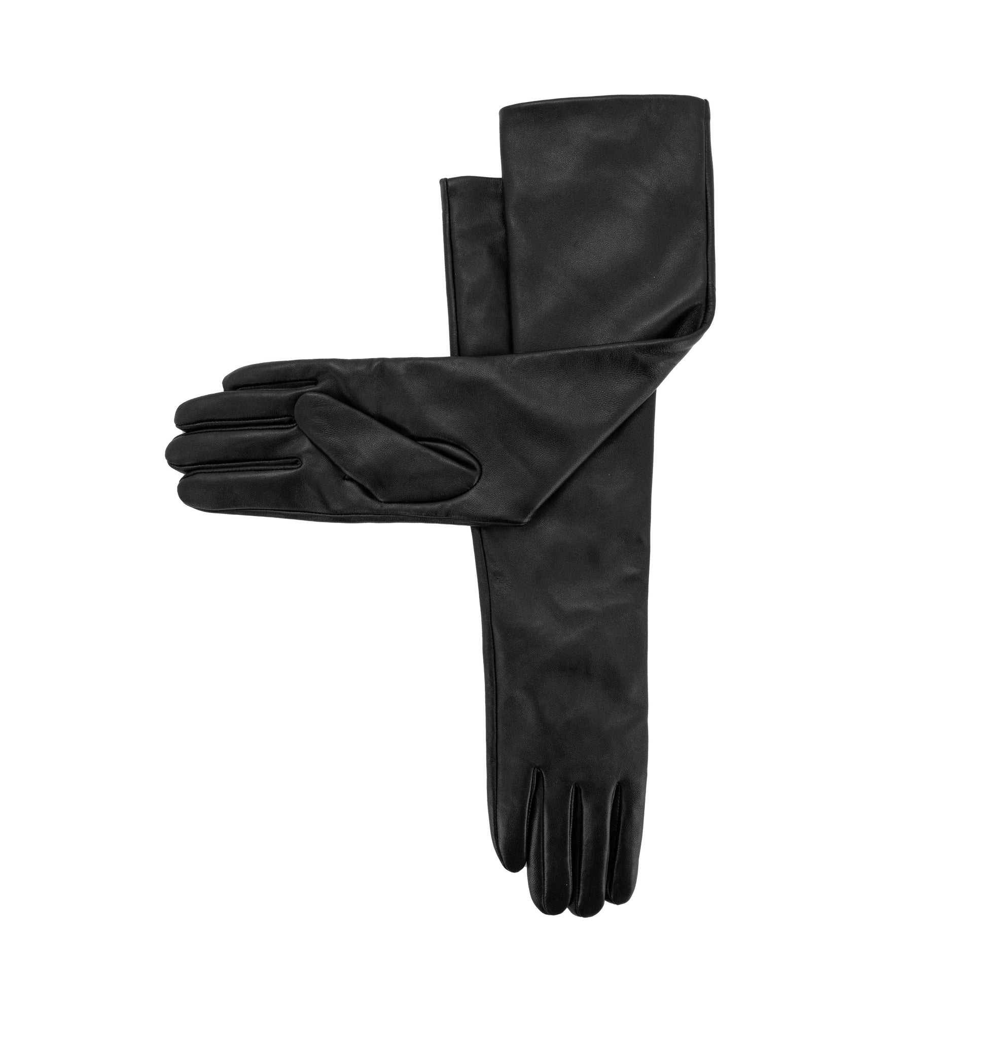 LONG LEATHER ELBOW GLOVES - BLACK