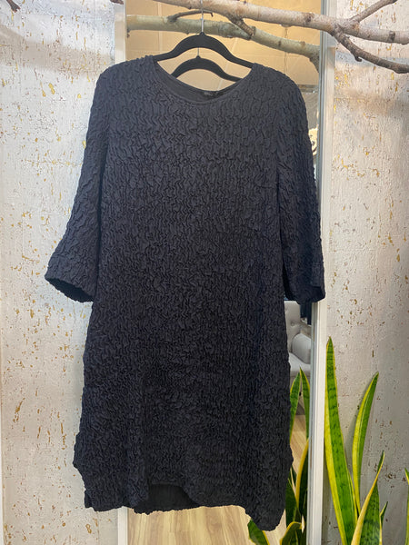 TEXTURED BLACK SILK DRESS