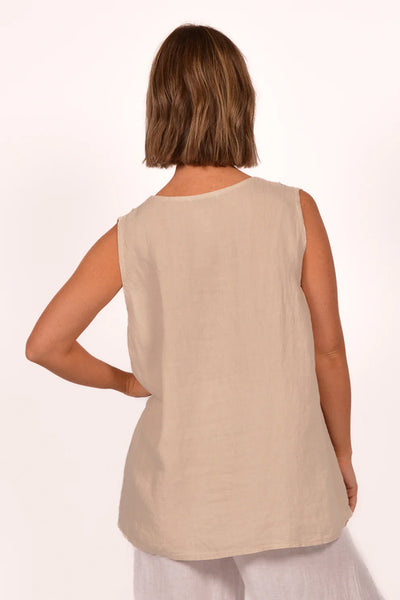 SLEEVLESS LINEN V-NECK TOP-