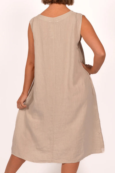 POLKA DOT TRIM LINEN DRESS-LAST ONE