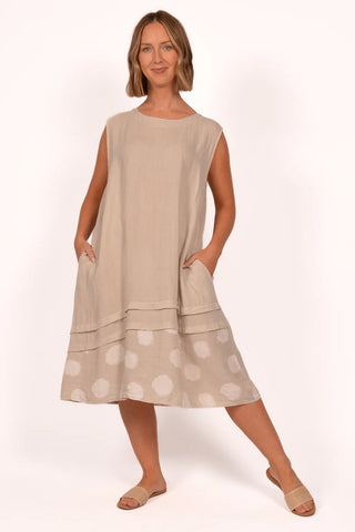 POLKA DOT TRIM LINEN DRESS-LAST ONE