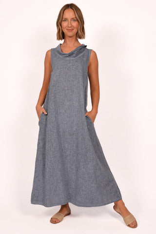 COWLNECK LINEN/COTTON DRESS