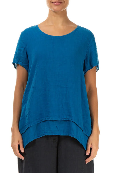 LAYERED COBALT BLUE LINEN TOP