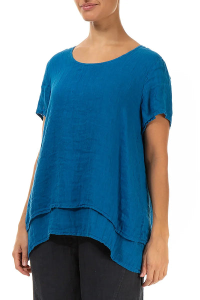 LAYERED COBALT BLUE LINEN TOP