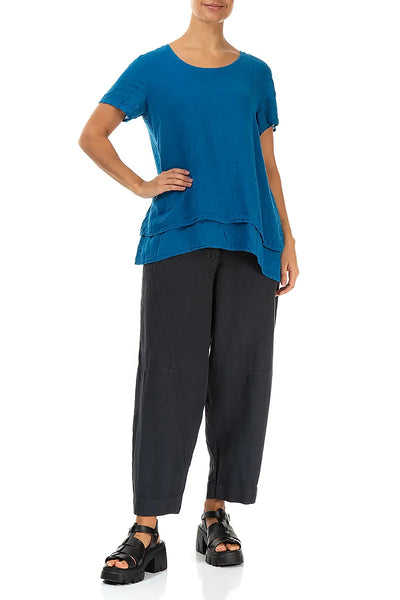 LAYERED COBALT BLUE LINEN TOP