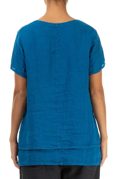 LAYERED COBALT BLUE LINEN TOP