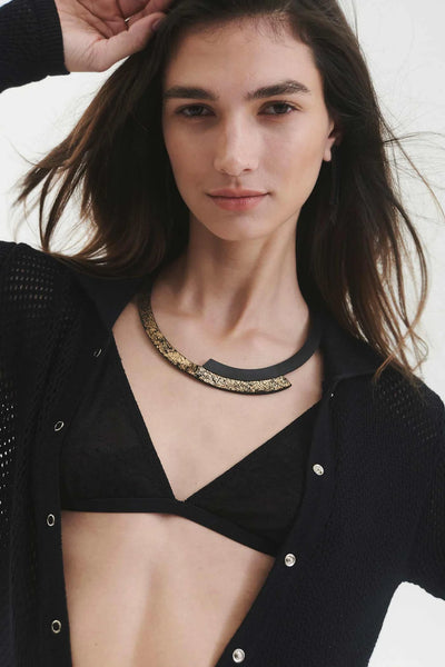 LEATHER NECKLACE - GOLD AND BLACK
