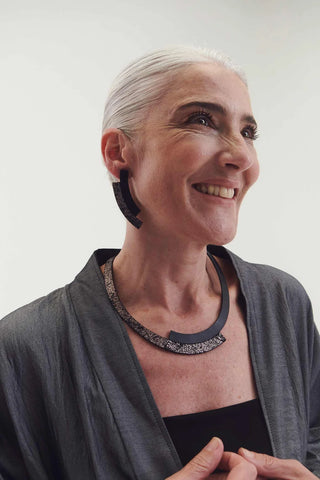 LEATHER NECKLACE - PEWTER AND BLACK