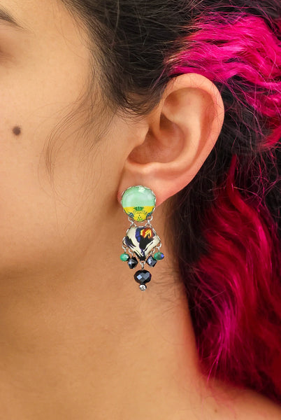 CANDY TWIST GLASS EARRINGS - STUDS, MINT HUES