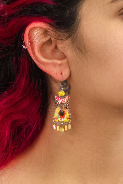 SUNFLOWER SURPRISE DROP GLASS EARRINGS - HOOPS