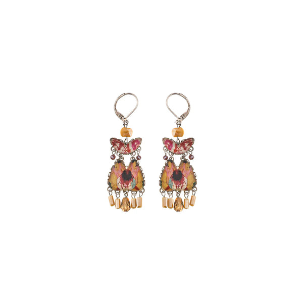 SUNFLOWER SURPRISE DROP GLASS EARRINGS - HOOPS