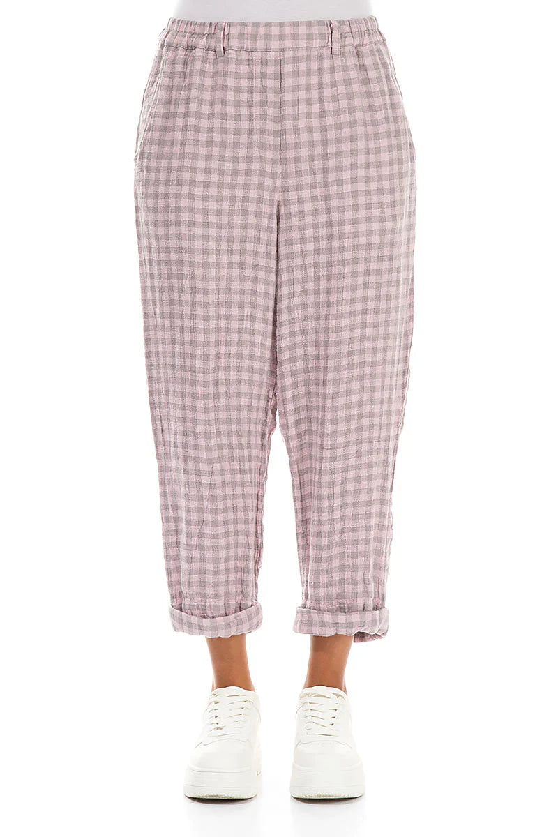 PINK CHECK LINEN PANTS