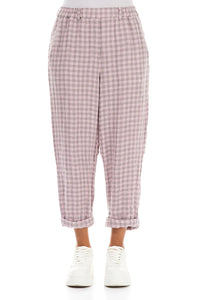 PINK CHECK LINEN PANTS