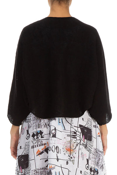 LINEN KNIT CROPPED CARDIGAN - BLACK - ONE LEFT in size M!